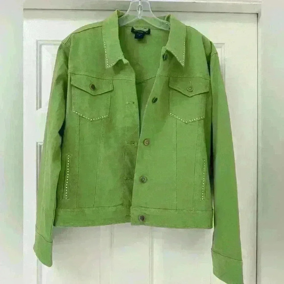 Get Lucky XL Green 100% Cotton Bling‎ Jacket USA Diamond Jeweled Embellishment - Picture 1 of 10